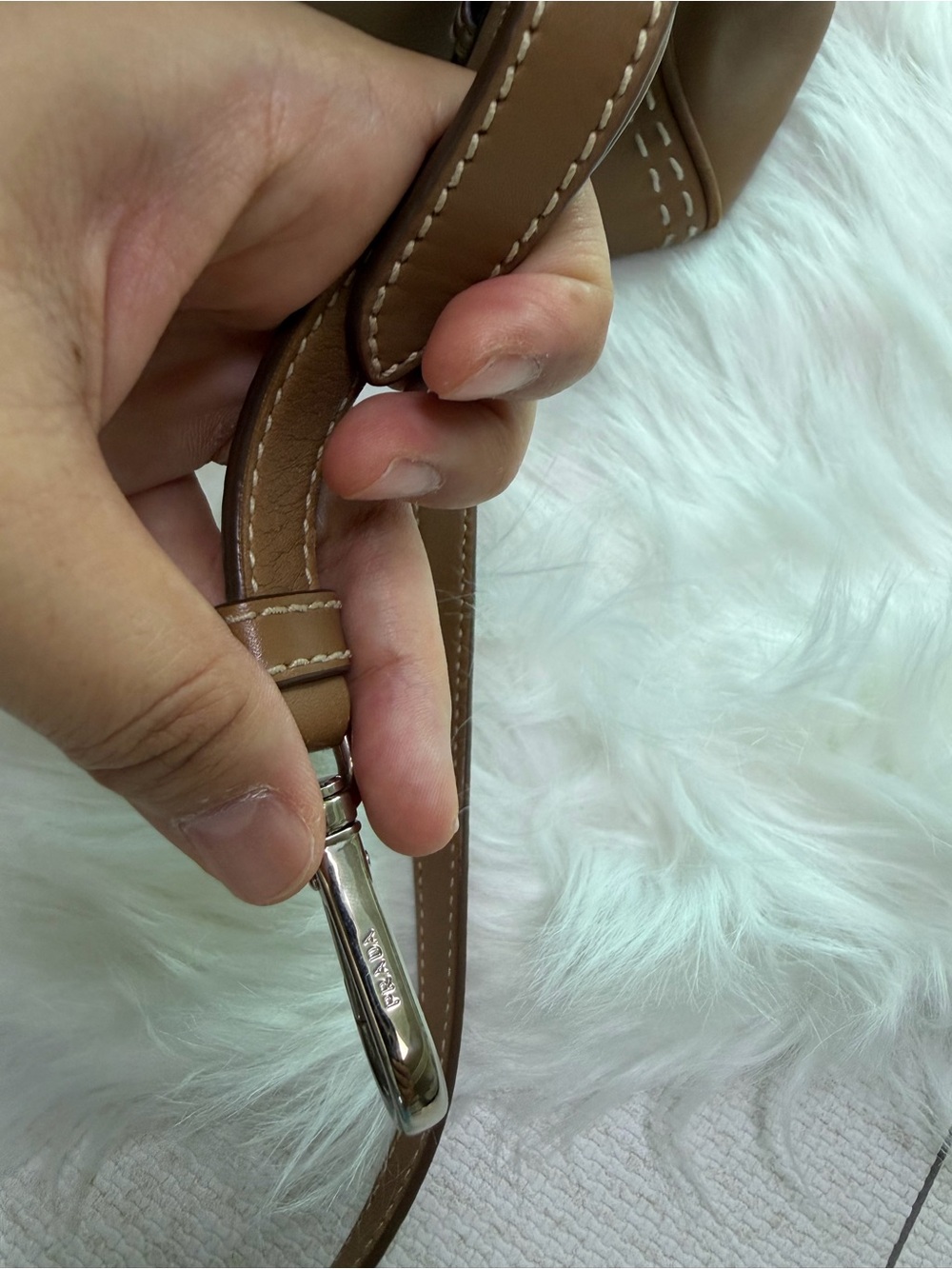 Prada Tan Leather Satchel with Stitch Detailing - Picture 11 of 16